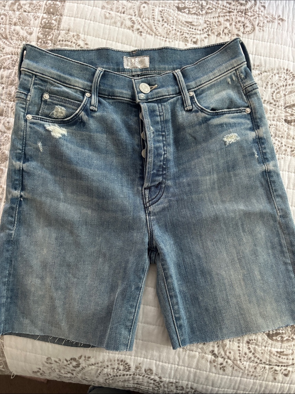 MOTHER the stunner ankle fray Denim Shorts